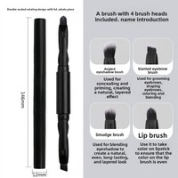Pinceau de maquillage multifonctionnel rotatif à double tête en fibres synthétiques pour sourcils, lèvres et fard à paupières oblique