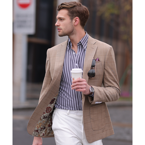 LCBZ Printemps Nouveau costume décontracté Veste pour <span class=keywords><strong>homme</strong></span> à <span class=keywords><strong>carreaux</strong></span> foncés Style britannique Yuppie haut de gamme avec veste simple - Product Image 1