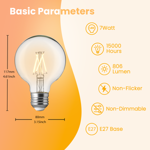 Сертифицированная FCC высокоэффективная светодиодная лампа E27 AC G25 7W 806лм, стеклянная, с нитью накала, CRI90, многоцветная, 15000 часов работы, для дома - Product Image 2