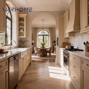 YIERHOME Ensemble <span class=keywords><strong>de</strong></span> cuisine moderne complet, armoires modulaires avec plan <span class=keywords><strong>de</strong></span> travail en quartz, évier intégré, <span class=keywords><strong>plaque</strong></span> <span class=keywords><strong>de</strong></span> <span class=keywords><strong>cuisson</strong></span> et colonne d'appareils électroménagers - Product Image 2