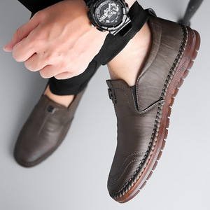 Mocasines de cuero para hombre con punta redonda, suela de goma antideslizante, zapatos casuales de primavera para conducir - Product Image 3