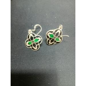 Pendientes colgantes vintage de plata de ley 925 con trébol de ónix verde y esmalte para mujer, hechos a mano, estilo étnico, para uso diario, venta al por mayor - Product Image 2