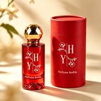 Flacon de parfum de luxe en verre rouge carré 30ml 50ml 100ml avec capuchon doré à facettes, logo personnalisé, flacon pulvérisateur vide pour cosmétiques et parfums