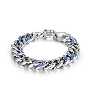 Men's <b>Titanium</b> Steel <b>Chain</b> Bracelet Blue Inlay Geometric Design CE387 - Product Image 1