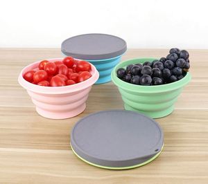 Bols pliables personnalisés sans BPA, bols de voyage pliables de qualité alimentaire pour l'extérieur avec couvercle, bol pliable en silicone personnalisé - Product Image 3