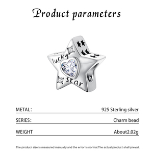 Abalorio de Plata S925 Oxidada con Estrella de la Suerte y Corazón Grabado con Circonitas, Joyería Fina Vintage para Pulsera de Mujer - Product Image 5