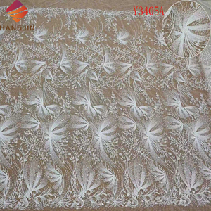 Mới Sang Trọng Đính Cườm Trắng Ren Vải Phi 3D Thêu Lưới Pháp Sequins Bridal Wedding Ren Vải Cho Phụ Nữ 5 Yards - Product Image 4