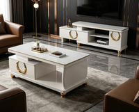 Table TV moderne extensible avec rangement pour salon, table basse avec plateau en verre et 2 tiroirs, meuble de maison