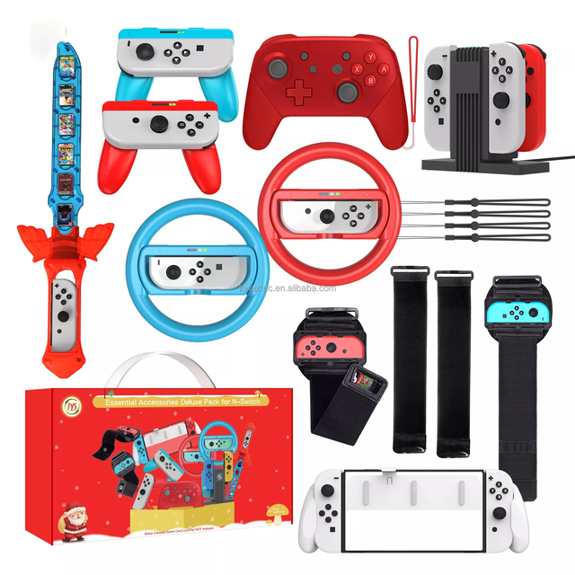 JYS-NS246 10-in-1 Game Set Christmas Gift for Switch Gaming Accessories Bundle With Handle Steering Wheel Wrist Strap Grip