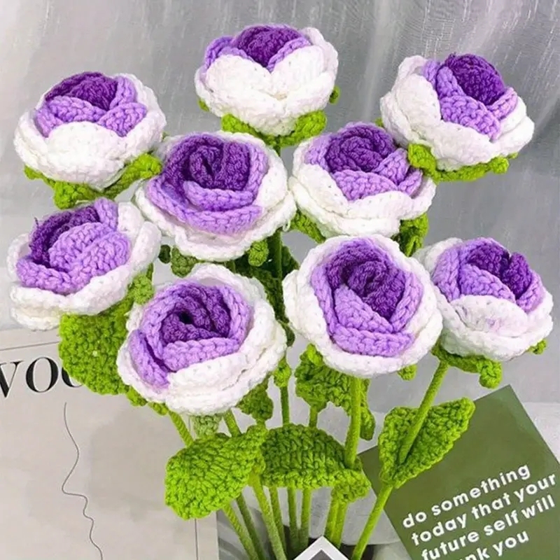 Fake Rose Artificial Flowers Handmade Knitted