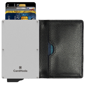 CardHoda Aluminum Card Holder Short <b>Wallet</b> Genuine Leather <b>RFID</b> <b>Blocking</b> Fold Closure Minimalist Style Unisex - Product Image 1
