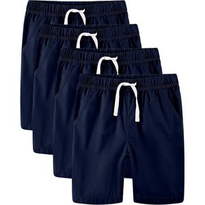 Lot de 4 shorts bermuda en coton pour garçons, taille élastique avec cordon de serrage, poches, taille mi-haute, respirants, pour les âges de 4 à 16 ans - Product Image 1