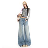 Celana Jeans Wanita Model Longgar Kasual Bahan Katun Denim, Streetwear, Baggy, Bernapas, Ukuran Besar, Model Flare