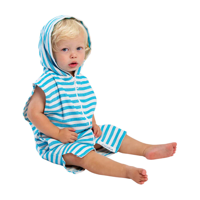 Лидер продаж; Летние туфли изготовленным на заказ логосом детская multifonctions с застежкой-молнией в синюю полоску пляжное с капюшоном дети пляжные полотенца