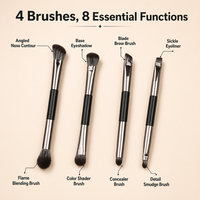 Ensemble de 4 pinceaux à paupières double embout en poils synthétiques avec miroir pour le maquillage des yeux, idéal pour les voyages et l'exportation