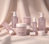 Juego de Envases de Lujo para Cuidado de la Piel con Logotipo Personalizado - Botellas y Frascos de PP Rosa para Champú, Loción Corporal, Mascarilla Capilar y Crema Facial
