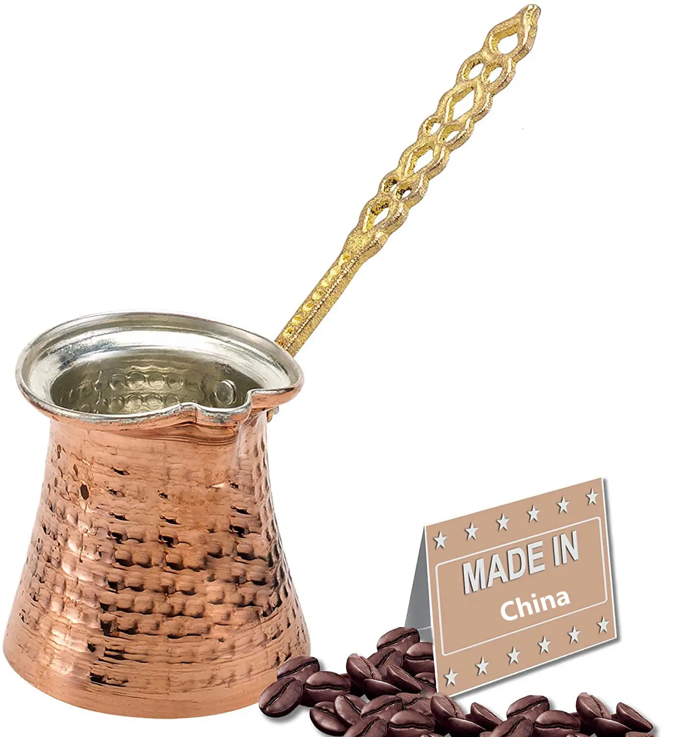 Sample Beschikbaar 330Ml Turkse Koffie Pot Griekse Arabische Koffie Maker Gehamerd Aluminium Plated Koperen Pot Kachel Top Koffiezetapparaat