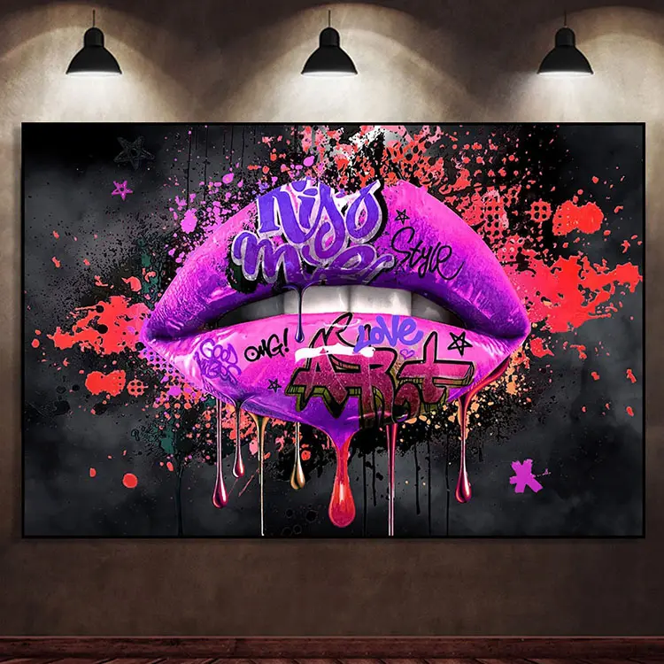 Kiss Me Graffiti bibir Pop seni kanvas Abstrak Cinta Poster dan cetak seni dinding gambar lukisan dekorasi rumah