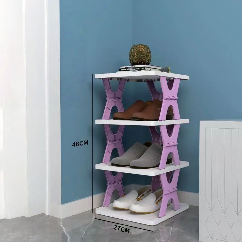 Installation-free folding shoe rack-x-shape purple-4 tiers