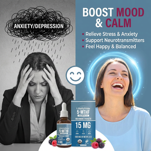 <span class=keywords><strong>Gotas</strong></span> de L-Metilfolato 15mg con Vitamina B12, Suplemento Líquido de 5-MTHF para el Estado de Ánimo, Cerebro y Embarazo en Adultos, Apoyo MTHFR, 30ml - Product Image 2