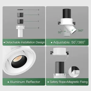 XRZLux Retractable Adjustable LED Wall Washer Spotlight Anti-glare Recessed Stretchable 10W Dimmable Dimmable LED COB Downlight