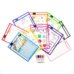 Pochettes d'écriture et de dessin éducatives pour enfants en PVC et PET avec boucle, effaçables à sec, avec stylo marqueur - Product Image 1