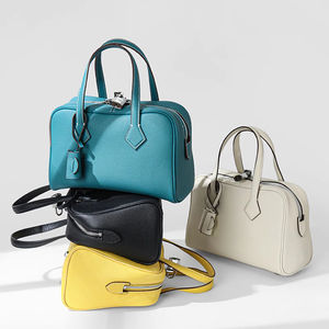 Sac Victoria rétro haut de gamme 2025 en cuir de vachette première couche, grand sac Boston en cuir véritable coloré pour femme - Product Image 1