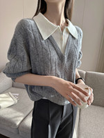 Pulls en cachemire gris personnalisés à col rabattu pour femme – Nouveauté simple, polyvalente et ample avec logo frontal