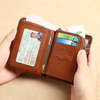 Dompet Kulit Asli Anti-RFID 2023 untuk Pria, Anti Maling, Lipat Dua, Kantong Koin dengan Ritsleting, Warna Cokelat