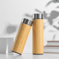 Vaso Térmico de Acero Inoxidable y Bambú, Portátil, Económico, de 350ml, 450ml, 500ml, 600ml, para Oficina, Venta al Por Mayor
