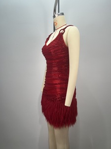 Vestido de Fiesta Rojo Sexy con Cuello en V y Adornos de Plumas, Sin Mangas, Mini Vestido <span class=keywords><strong>para</strong></span> Baile de Graduación, Cóctel, Noche - Product Image 3