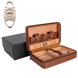 Portable Leather Cigar Humidifier Zipper Case with Moisture-Proof Classic Design for Traveling Storing <b>Camping</b> Cigars - Product Image 2