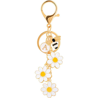 Porte-clés Lettre avec Fleur et Abeille pour Femmes et Filles - Breloque Initiale pour Sac à Dos, Sac à Main ou Cartable