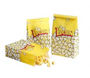 Sacs en papier kraft brun personnalisés avec logo imprimé, qualité alimentaire, pour pop-corn, avec fermeture à lien métallique - Product Image 1