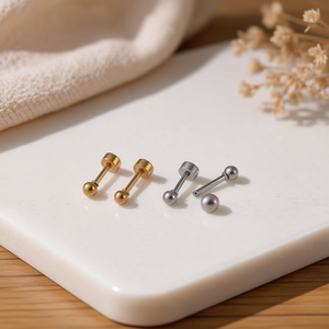 Orecchini a perno con sfera in acciaio, di piccole dimensioni, in acciaio inossidabile, per donna, gioielli alla moda - Product Image 2