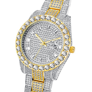 Nouvelle montre Hip Hop en acier inoxydable avec strass et quartz, cadran romain, lunette en or et diamants, bijoux de luxe, montre glacée - Product Image 3