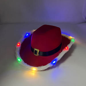 2026メリークリスマスサンタクロースLEDカウボーイハットクリスマスデコレーションライトアップ赤いカウガールハット新年パーティー小道具 - Product Image 4