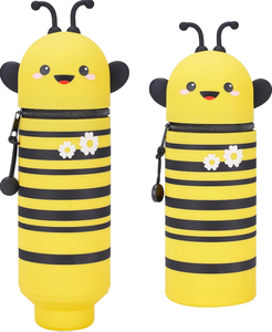 Étui à crayons en silicone de dessin animé - Pliable et extensible avec fermeture éclair, sac de rangement pour stylos et fournitures scolaires - Product Image 1