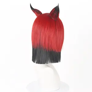 Ainizi 35Cm Rood Gemengd Zwart Synthetische Pruik Karakter Van Alastor Cosplay Pruik Van Hazbin Hotel Halloween Cosplay