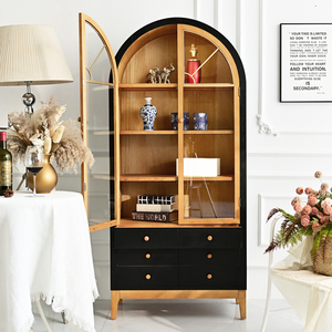 Buffet de salon et de cuisine moderne au design en arc, avec tiroirs de rangement solides et portes à panneaux plats, bleu noir, style ferme, pour hôtel - Product Image 3