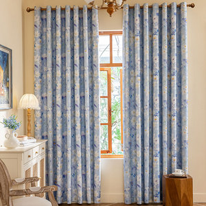 <span class=keywords><strong>Tende</strong></span> americane con stampa floreale in poliestere effetto acquerello azzurro chiaro per soggiorno, camera da letto e decorazioni per la casa - Product Image 1