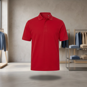 Polo de Punto Rojo Sólido de Manga Corta para Hombre, Estilo Casual - Product Image 3