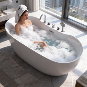 Baignoire rectangulaire autoportante blanche de haute qualité, moderne, en acrylique, <span class=keywords><strong>avec</strong></span> chauffage à température constante pour appartement et hôtel - Product Image 1