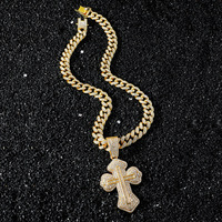 Collier chaîne cubaine Iced Out avec pendentif croix en strass, bijoux hip-hop dorés et argentés pour hommes et femmes, style streetwear