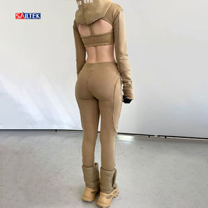 Seksi kadınlar <span class=keywords><strong>giyim</strong></span> setleri toptan <span class=keywords><strong>trend</strong></span> örgü 3 parça Set özel örme üç parçalı Backless üstler ve pantolonlar Set - Product Image 4