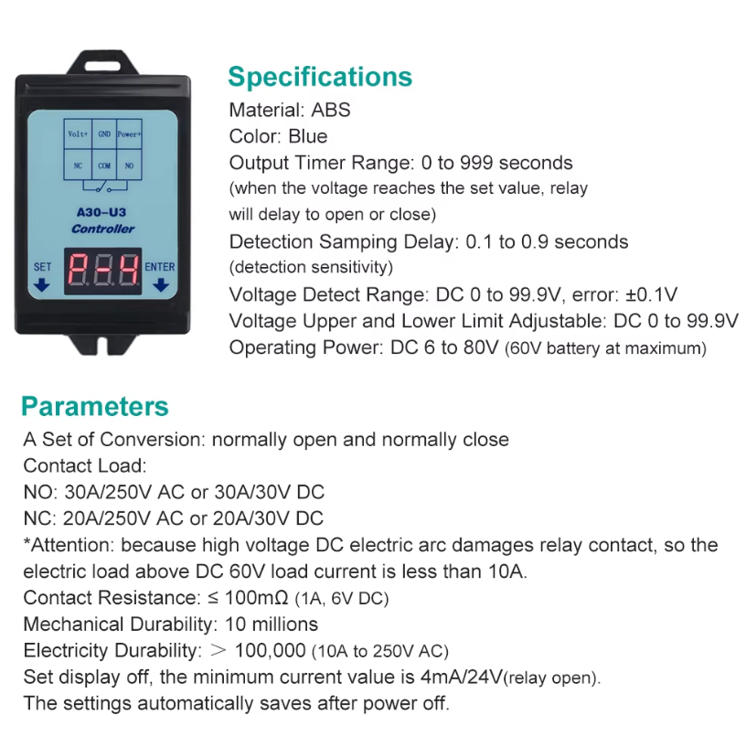 DEWIN Relè Di Corrente Di Contatto 5V, ON Off Controllo Rilevamento Limite Superiore Inferiore, Modulo Relè Di Tensione Protezione Da Sovratensione Carica Batteria Tempi Di Scarica - Foto 8