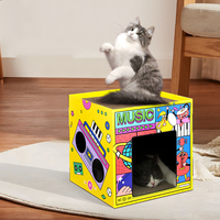 Maison pour chat en carton ondulé, design ODM/OEM, motif chat de dessin animé, griffoir, boîte de rangement, jouet