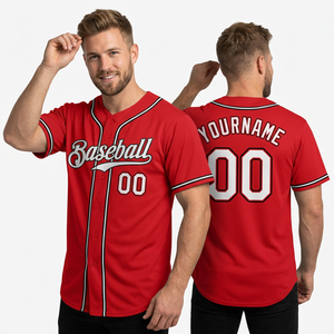 FITRYDER Maillot de baseball rouge personnalisé pour adultes, unisexe, manches longues, respirant, séchage rapide, polyester 300g, impression du nom de l'équipe, personnalisé - Product Image 1