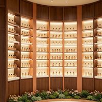 Runder Freistehender Holz-Parfüm-Präsentationsstand LED-Duft-Vitrine Maßgefertigter Gebogener Parfüm-Ausstellungsständer für Ladeneinrichtung