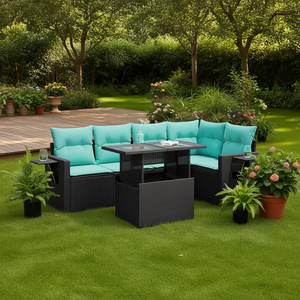 Set di divani da giardino in polyrattan nero da 6 pezzi con cuscini, sedute per 6 persone, design contemporaneo - Product Image 2